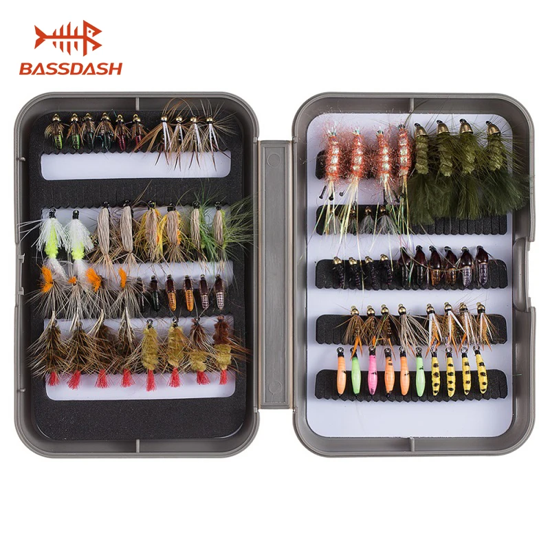 

Bassdash Fly Fishing Flies Kit Assortment Trout Bass Fishing with Fly Box, 76 pcs with Dry/Wet Flies Nymphs Streamers Popper