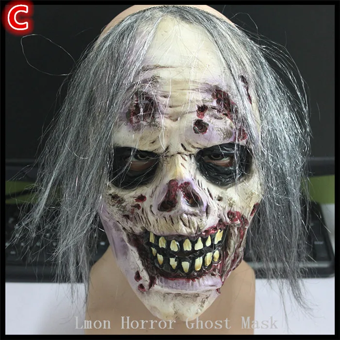 Free shipping High Quality Party Cosplay Scary Mask Halloween Toothy Zombie Bride With Grey Hair Horror Ghost Skull Blood Mask