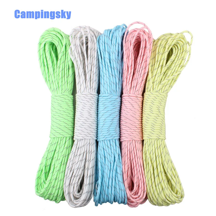 Campingsky 9 Strands Cores Luminous Glow in the Dark & Reflective Paracord Parachute Cord Lanyard 25 50 100 Feet