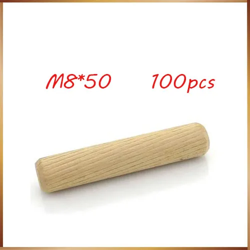 

100pcs M8mm Diameter without Groove 50mm Length Hardwood Round Furniture Fitting Wood Dowel Pin