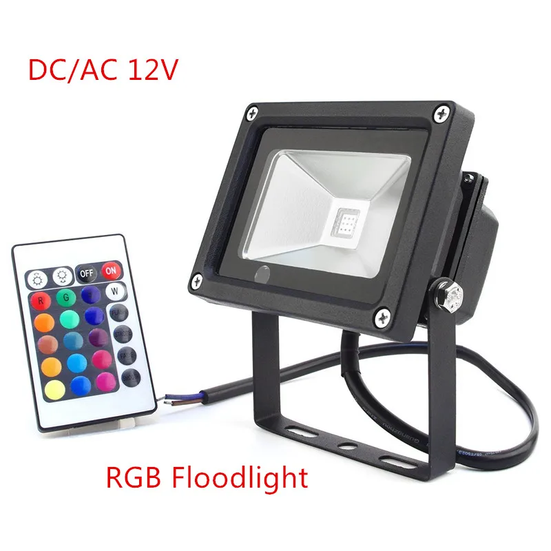 refletor de led rgb dc ac12 v 10w holofote de iluminacao ip65 para ambiente externo mais controle remoto de jardim peca 01