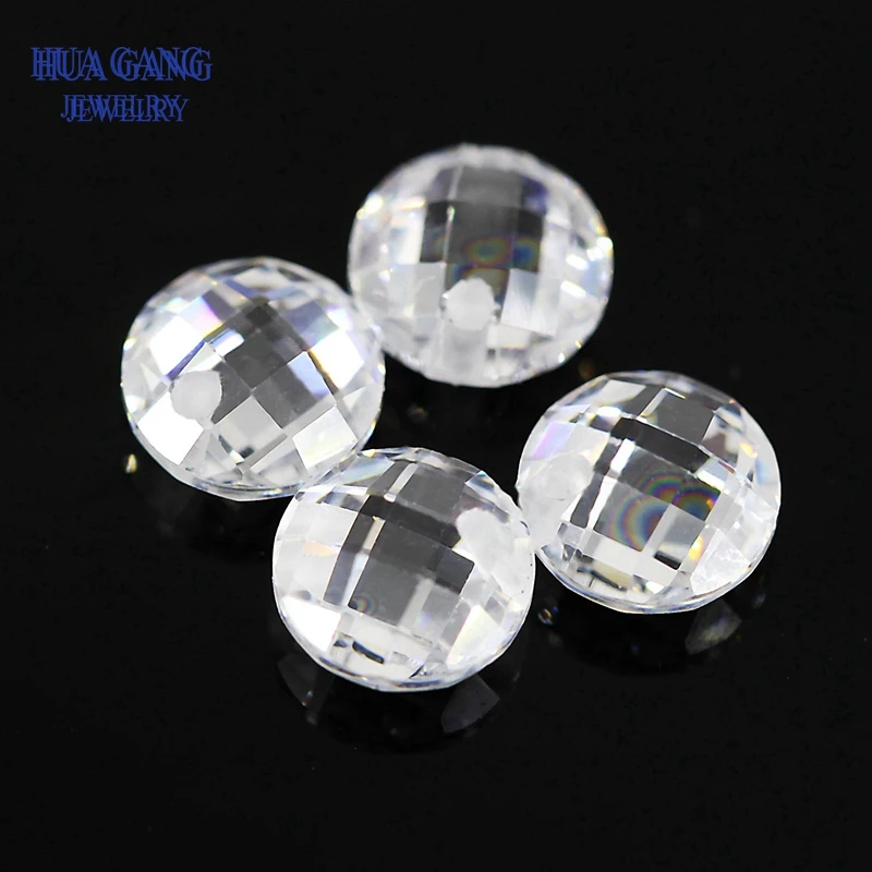 Double Checkerboard Single Hole White AAAAA Round Brilliant White Cubic Zirconia Stone For Jewelry Making 3-14mm High Quality