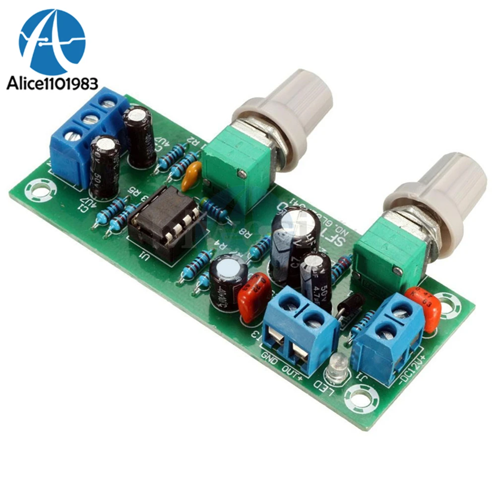 DC 12V-24V Low-pass Filter NE5532 Bass Tone Subwoofer Pre-Amplifier Preamp Board With LED FR-4 Glass PCB Copper Terminals Module