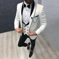 Terno de noivo slim fit masculino, mais recentes trajes de noivo, smoking blazer, casaco de casamento branco e calças, traje masculino