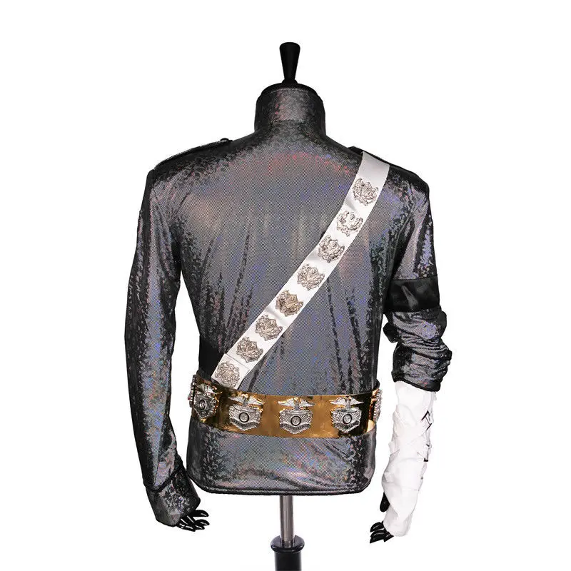 Handmade MJ Michael Jackson BAD Dangerous Jam Laser Jacket Belt Set Performance Gift Imitation Show Music Star Collection