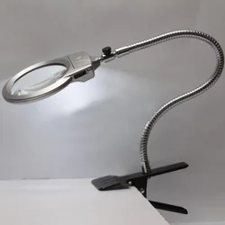 2.5x 5x New Lighted Magnifier Clip-on Table Top Desk LED Lamp Reading Large Lens Magnifying Glass with Clamp