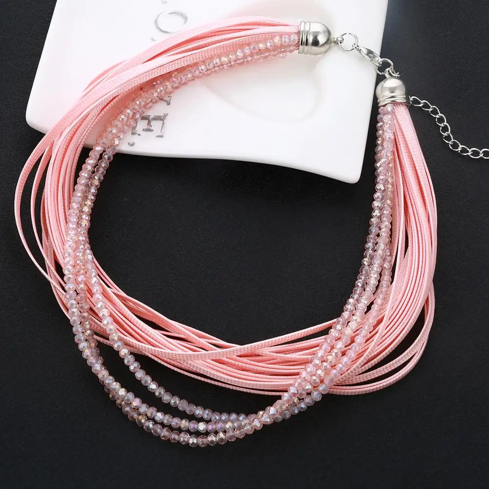 Hand Made Multilayer Choker Statement Necklaces & Pendants For Women Fink and Yellow Rope Chain Beads Collares Jewelry