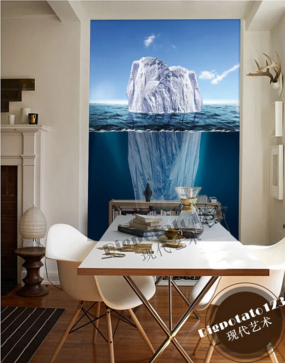 

The latest 3D murals,beautiful and fresh blue sky sea ice landscape,living room, sofa TV background wall, bedroom wall paper.