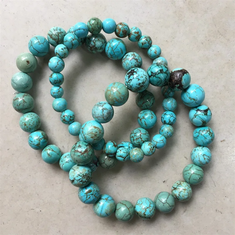 Natural Gemstone Green Turquoise Genuine Stone 4 6 8 10 12MM Bracelet Fit Diy Charm Beads For Jewelry Making Hubei