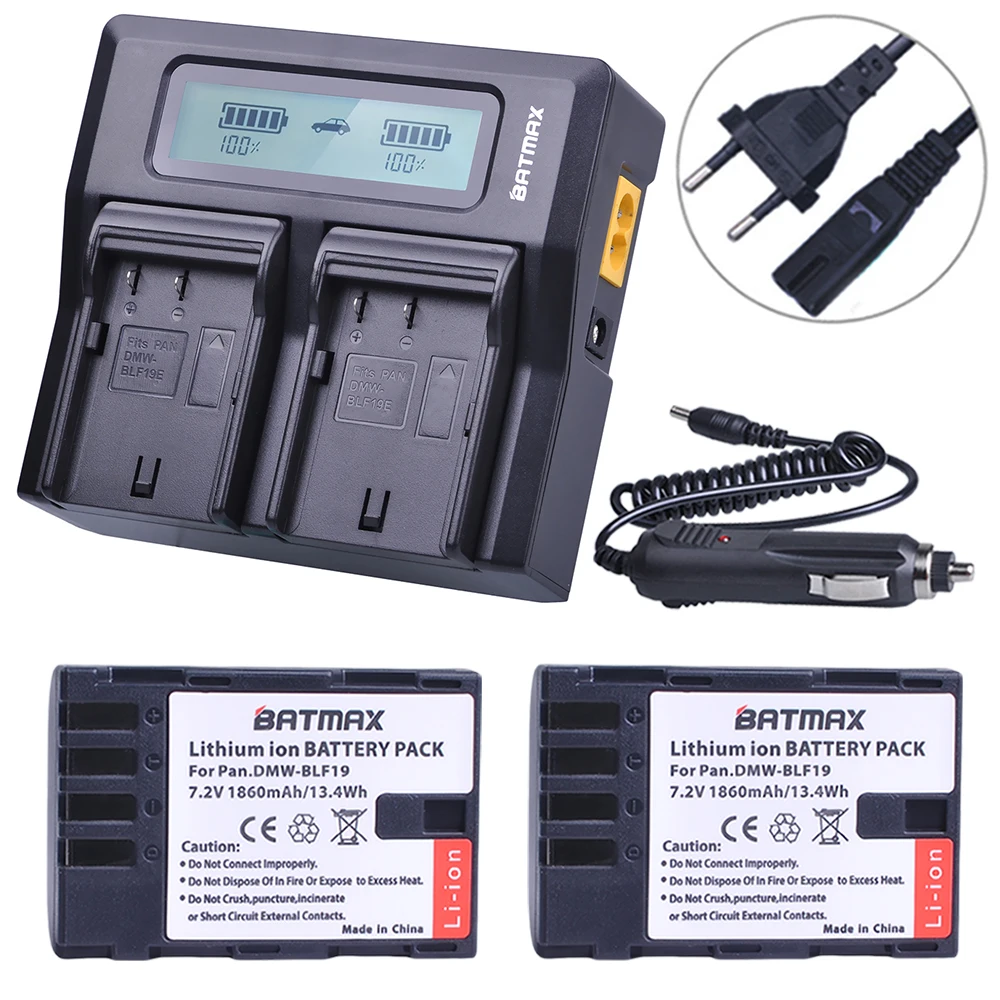 2Pcs 1860MaH DMW-BLF19 DMW-BLF19E DMW-BLF19PP BLF19 BLF19E Battery+ Fast LCD Dual Charger for Panasonic Lumix GH3 GH4 GH5 G9