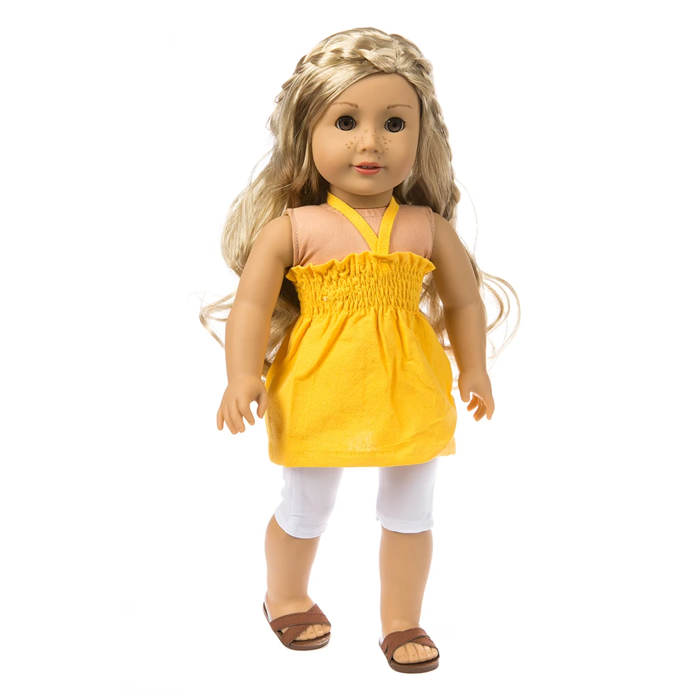 Beautiful Yellow strapless skirt + white legging suit Wear fit 18inch  Doll clothes and