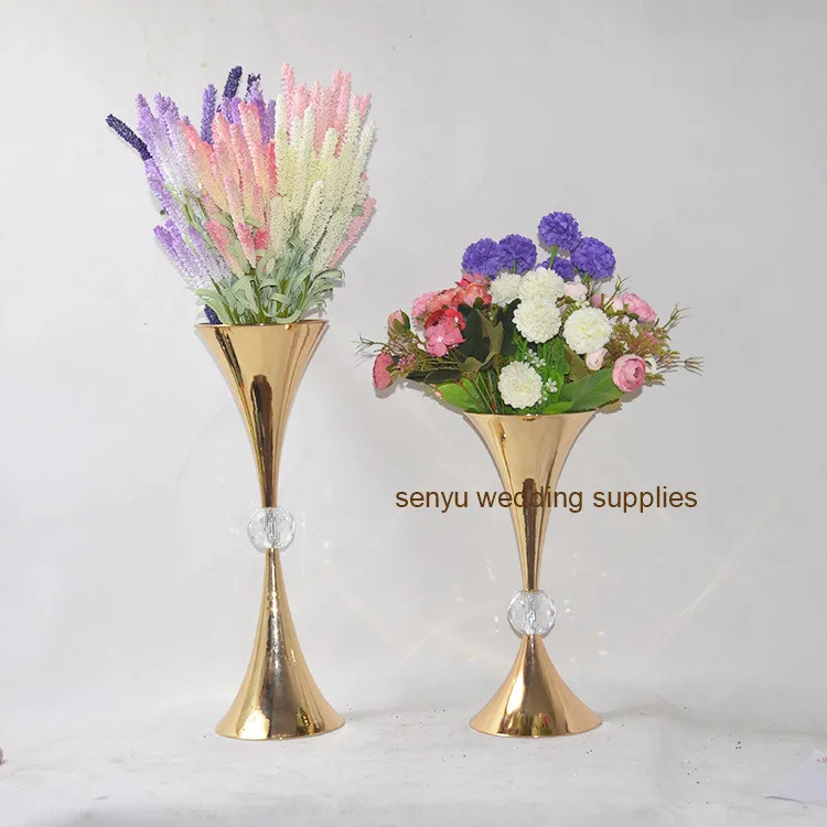 New sliver/gold Trumpet Vase For Wedding Centerpiece, sliver flower stand Vase, wedding flower stand table decor senyu0382