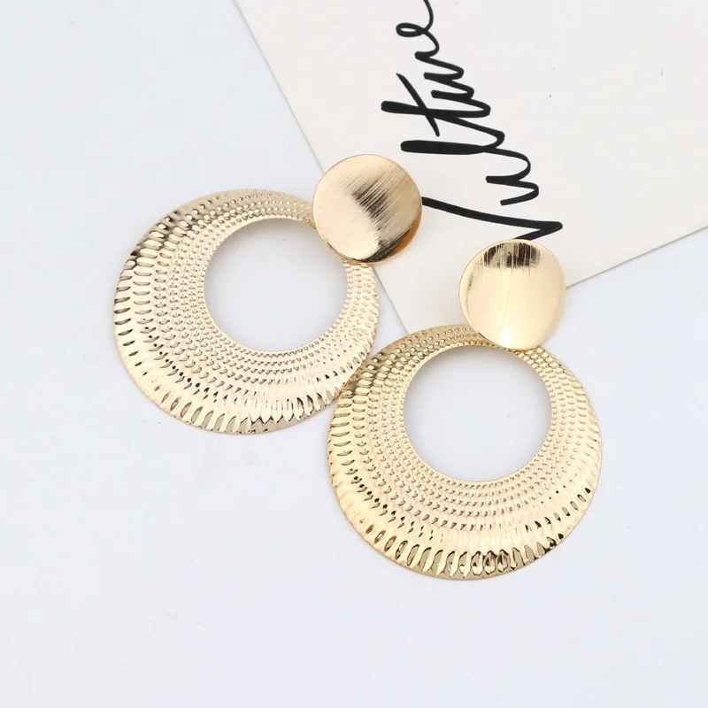 Simple Retro Ethnic Style Wild Geometric Round Hollow Metal Personality Pattern Earrings Fashion Jewelry Womens Accessories