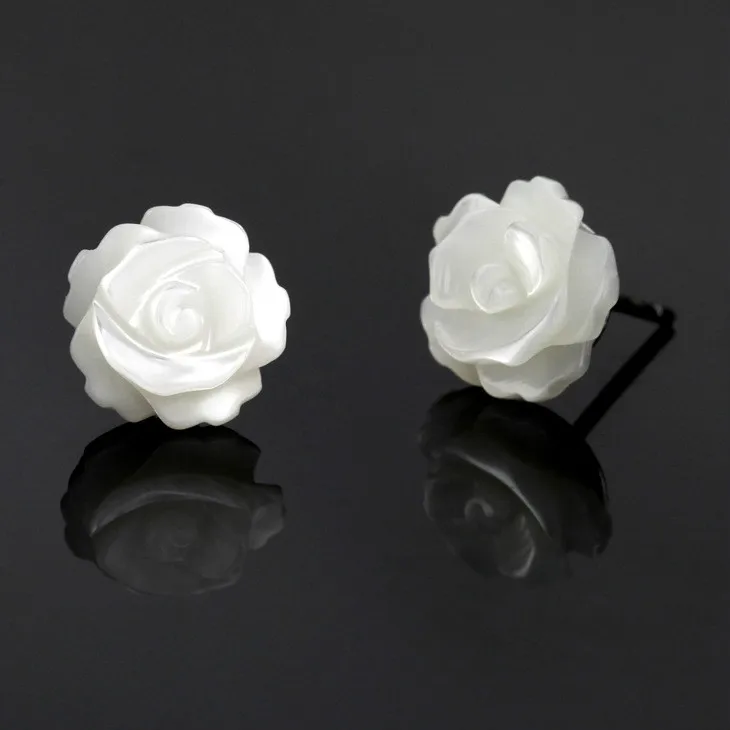 Cute Korean Natural Shell Rose Earring For Girls Silver color Earrings With Shell Flower Women Accessories Wedding Jewelry Gift