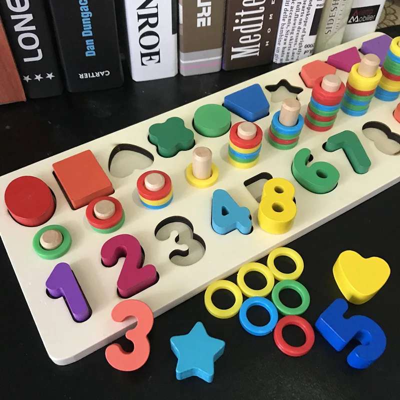 

High quality Montessori Children Preschool Teaching Aids Counting and Stacking Board Wooden Math Toy learning educational toys