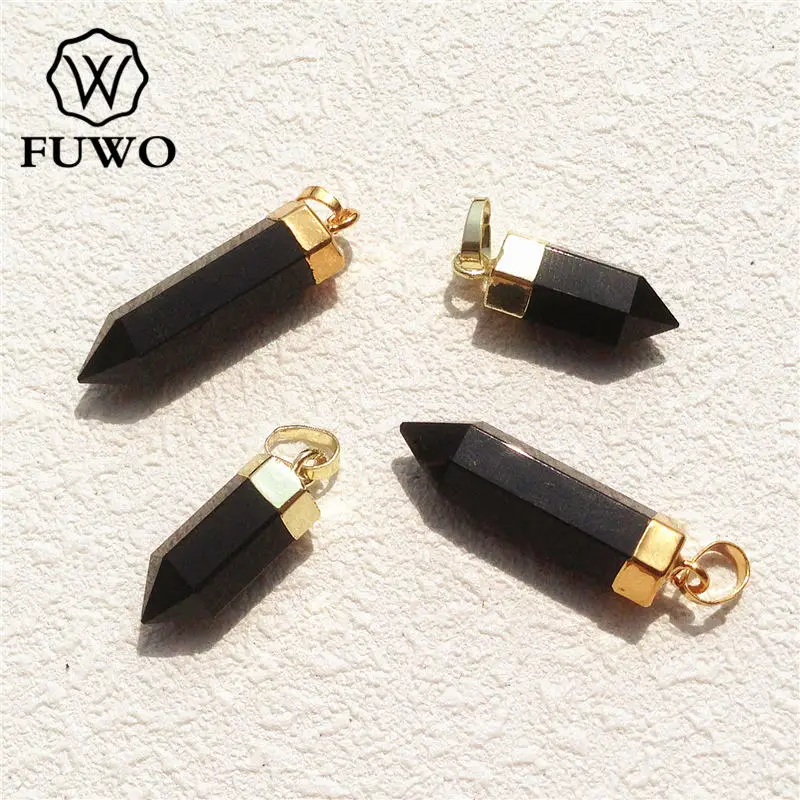 FUWO Wholesale Natural Obsidian Point Pendants,Spike Shape Black Crystal Accessories For Women DIY Jewelry Making 5Pcs PD120