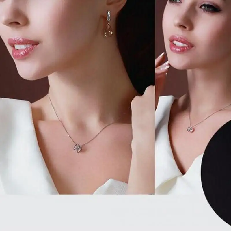 New Fashion Necklace Bijoux Link Choker Chain Statement Necklace Shining Charm Square Crystal Necklaces & Pendants For Women