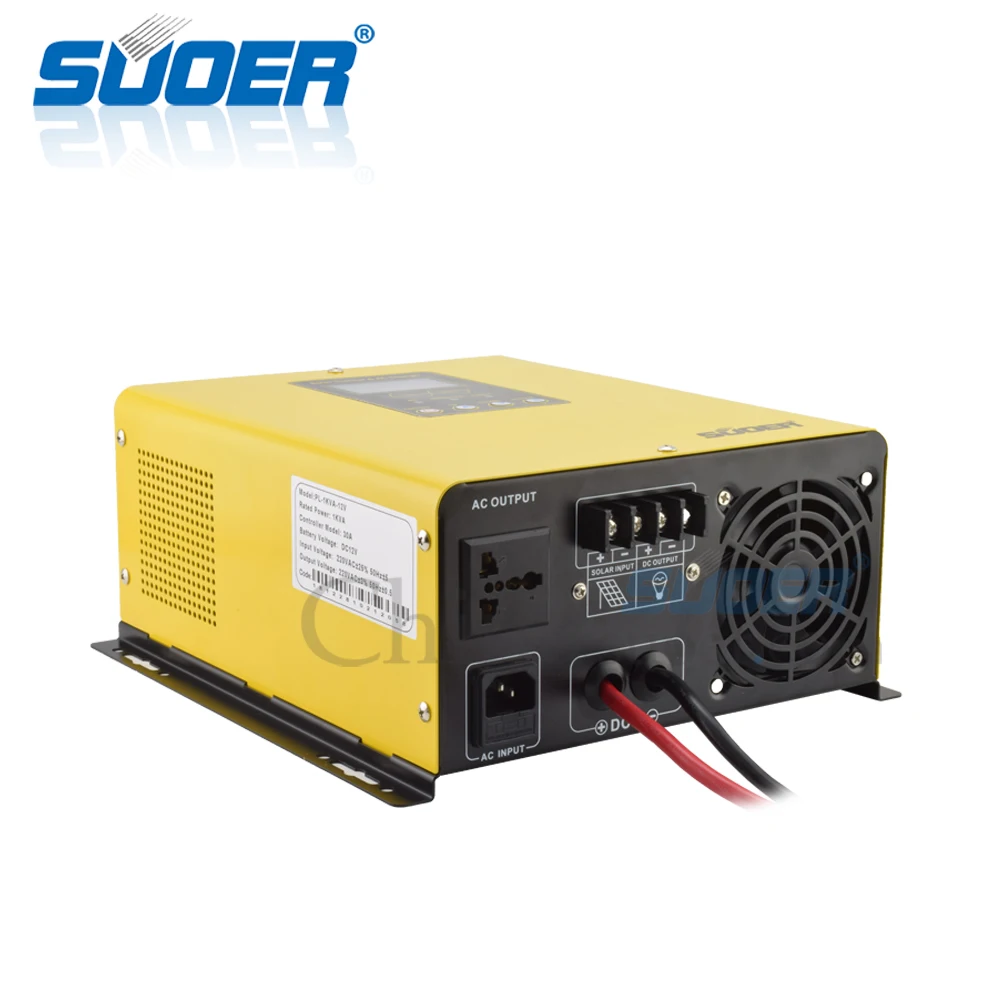 Suoer【 Hybrid Inverter 】 Low Frequency 12V DC to 220V AC 1000W Pure Sine Wave 30A PWM ControllerWith AC Charger 20A(PL-1KVA)