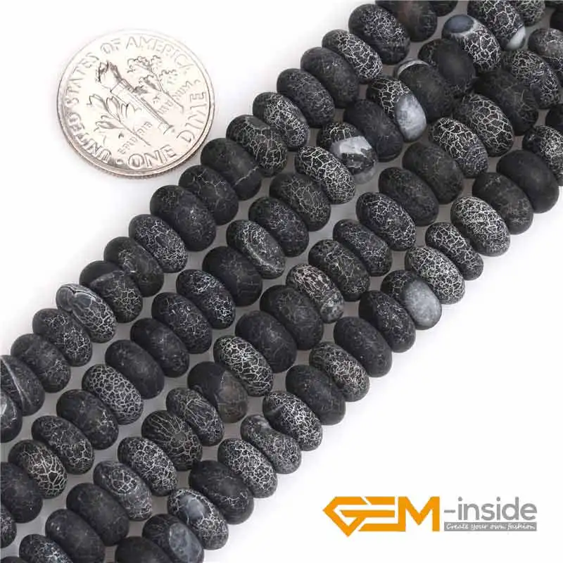 Matte Frosted Rondelle Natural Black Agates Stone Gem Stone Semi Precious Beads Loose Bead For Jewelry Making Wholesale