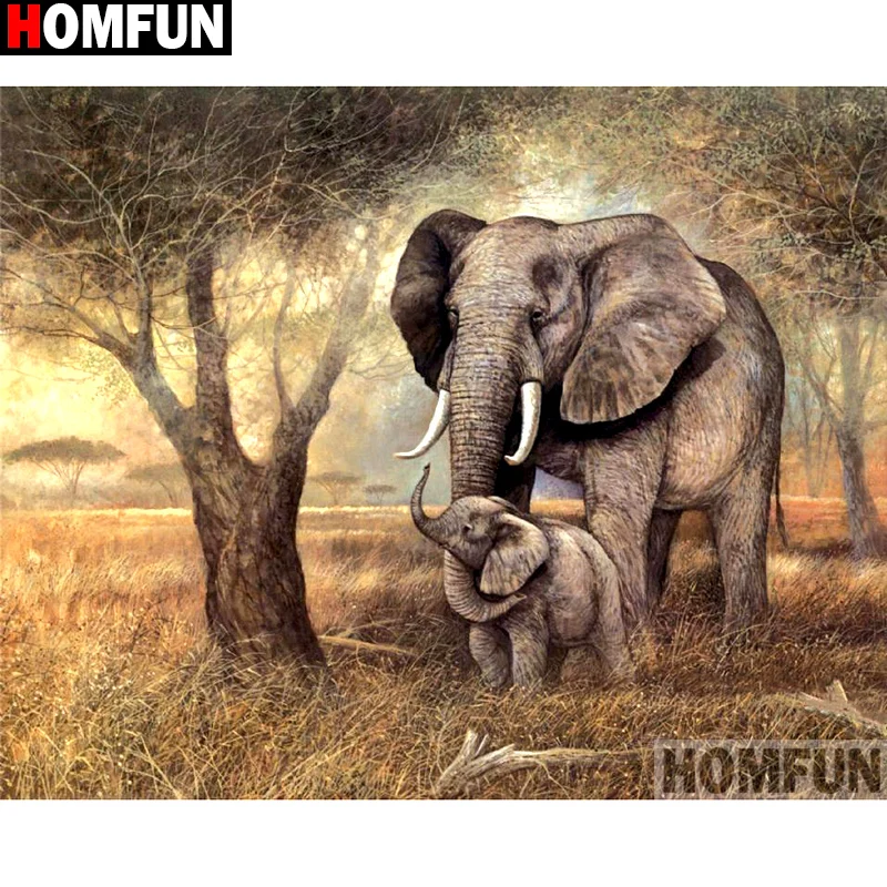 

HOMFUN Full Square/Round Drill 5D DIY Diamond Painting "Animal elephant" Embroidery Cross Stitch 5D Home Decor Gift A13858