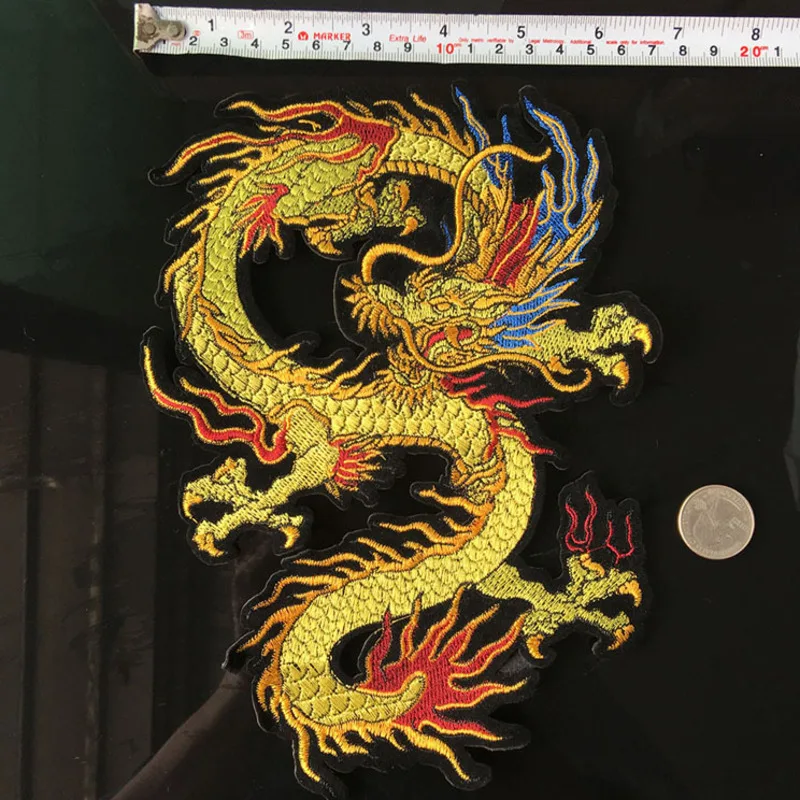 New High Quality Golden Chinese Dragon Embroidery Patch Sew On Clothes Punk Style Applique for DIY Clothing Accessory Patch H