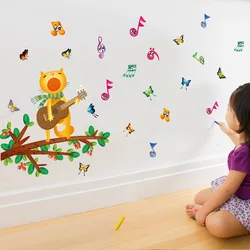 Cartoon Diy Cat singing Wall Stickers for Kids Room Guitar Colorful Musical Notes Butterfly Home Decor Nursery Pvc Wall Decal