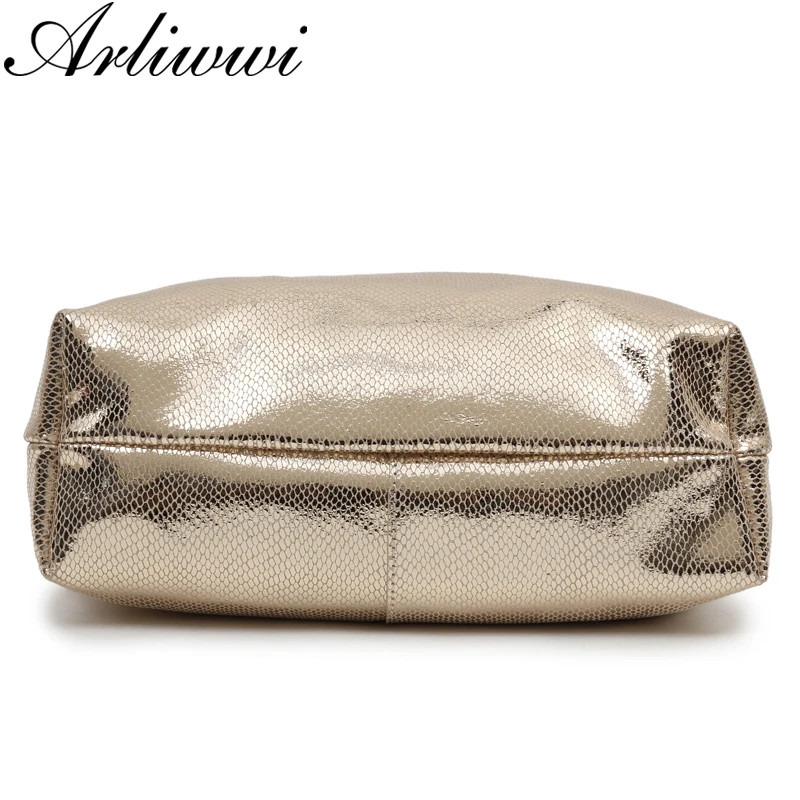 Arliwwi Brand High Quality Real Leather Women Large Shoulder Handbags Fashion Casual Style Gold Messenger Bags Female GB02