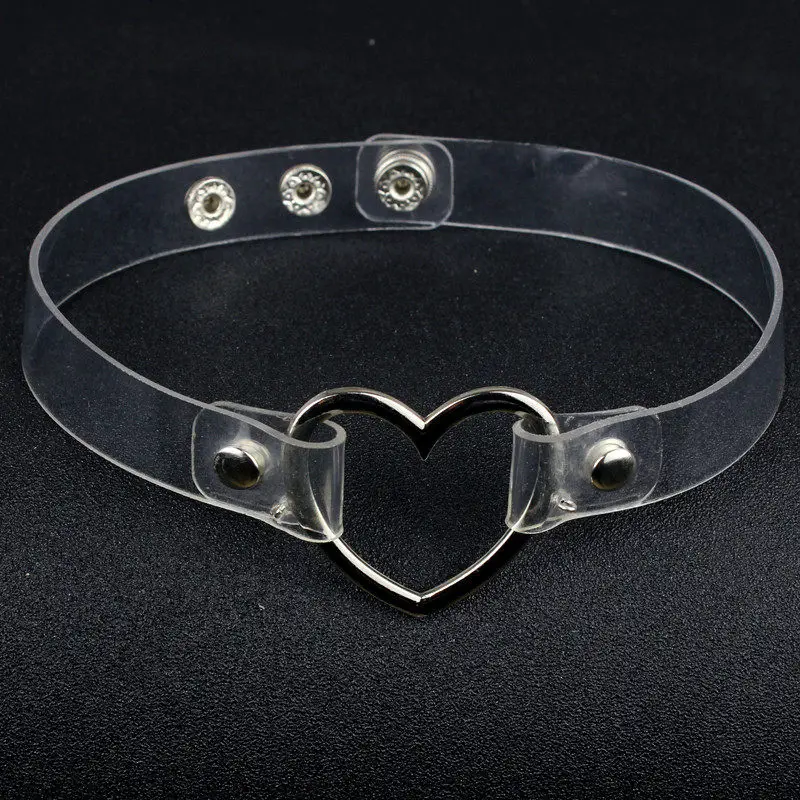 New Clear Punk Chocker Necklace Women Adjustable Transparent Heart Choker Necklace Gothic Girls Collar Necklace Women Jewelry