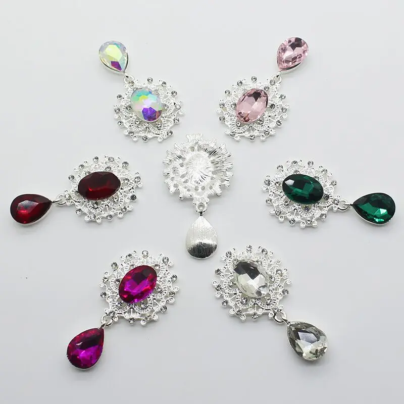 Wholesale 100pc New Mini Crystal Brooch Button 45x25mm Flat back Wedding Holding flowers Decoraation Diy Jewelry Accessories