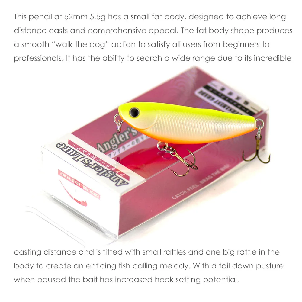 Countbass-Oberflächenstift 52 mm 2 Zoll 5,5 g 3/16 oz. mit VMC-Haken Topwater Fishing Lure Stick Bait Bass Hard Baits – Detail 6