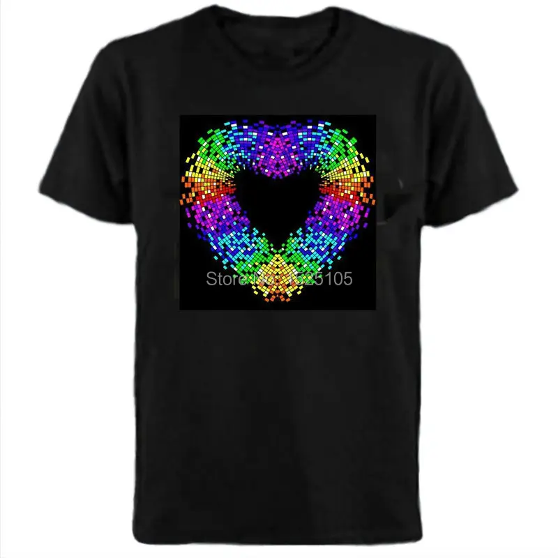 Hot Sale Sound Activated Led Cotton T Shirt Light Up and Down Flashing Equalizer EL T-Shirt Men for Rock Disco Party DJ Top Tee