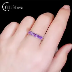 CoLife Jewelry Simple 925 Silver Band Ring with Amethyst 100% Natural Amethyst Silver Ring Fashion Silver Amethyst Jewelry
