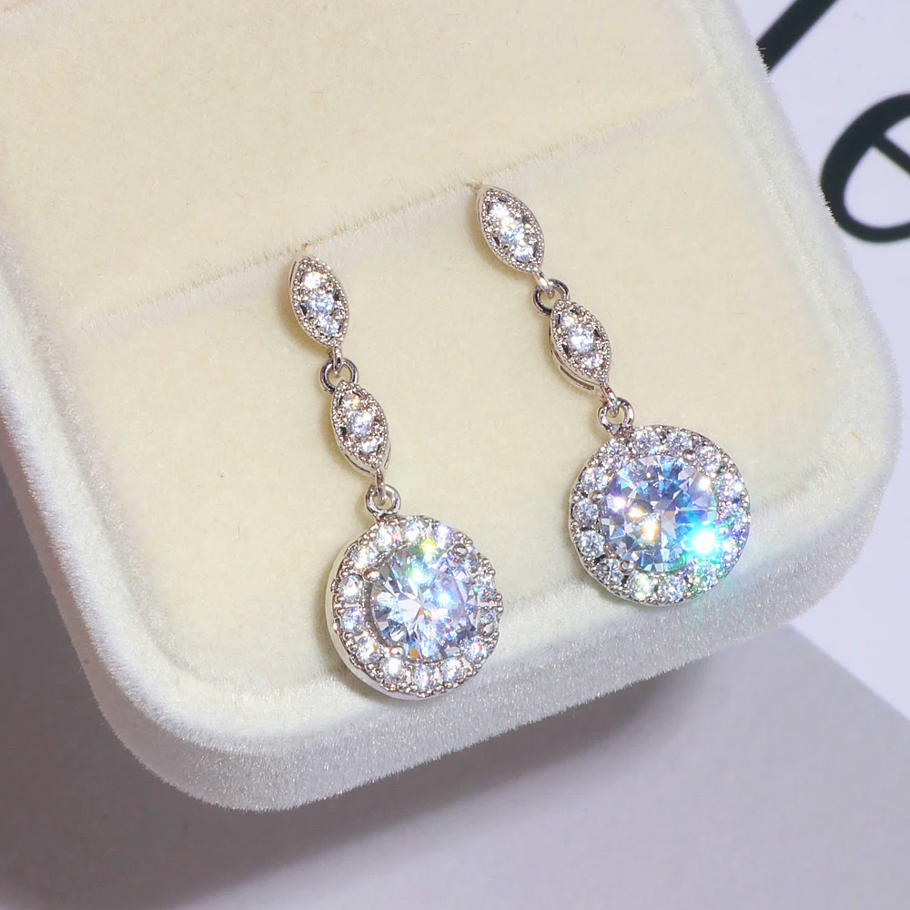 Luxury Female Water Drop Earrings Fashion AAA+ Zircon Stone Earrings Elegant Long Dangle Earrings Women Wedding Jewelry Gifts