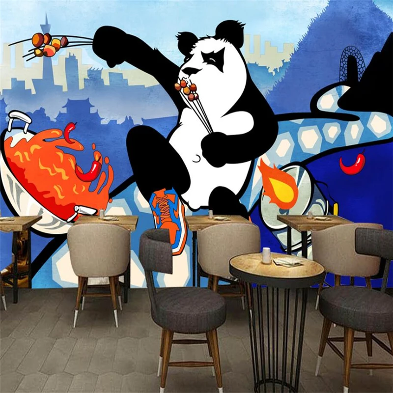 wellyu Modern personalized hand-painted Panda personalized barbecue wall custom large mural green wallpaper papel de parede