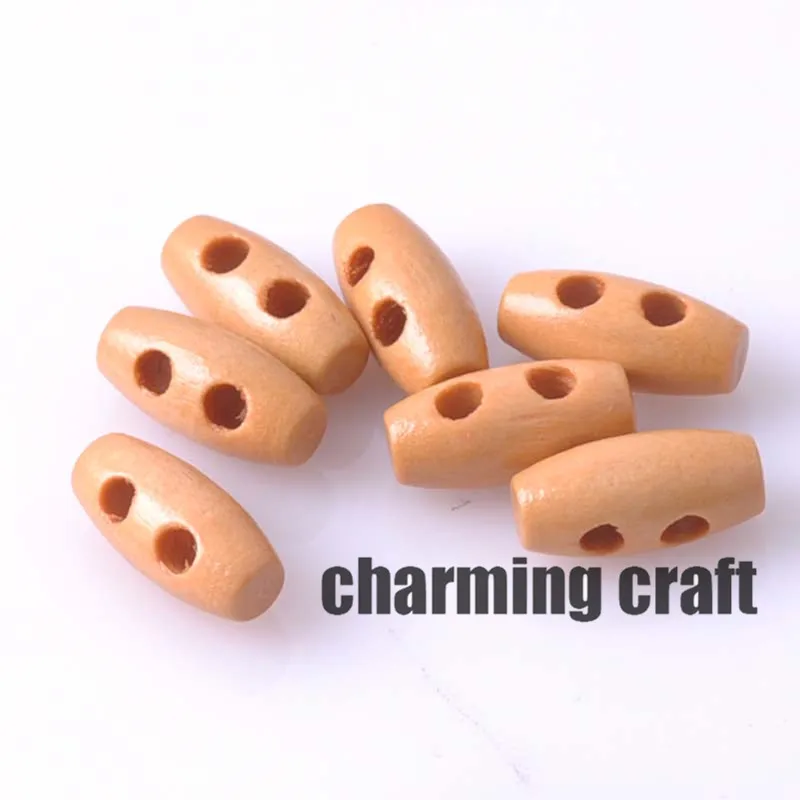 

100 шт., деревянные пуговицы с двумя отверстиями, 15x7 мм