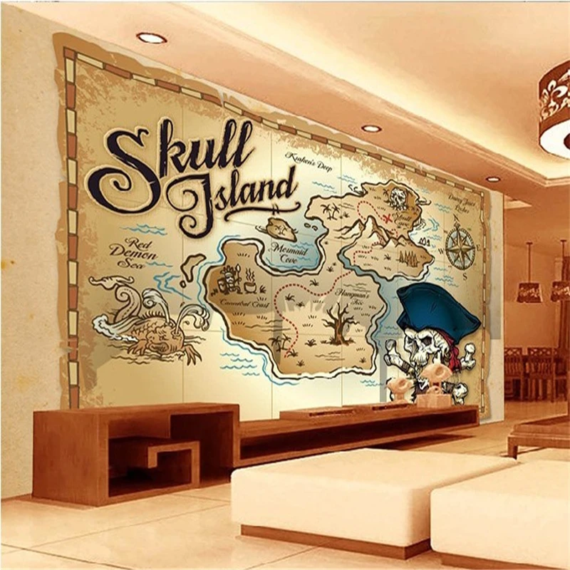 beibehang papel de parede 3D Charts pirate treasure map wallpaper wood mural wallpaper children's room bedroom wallpaper murals