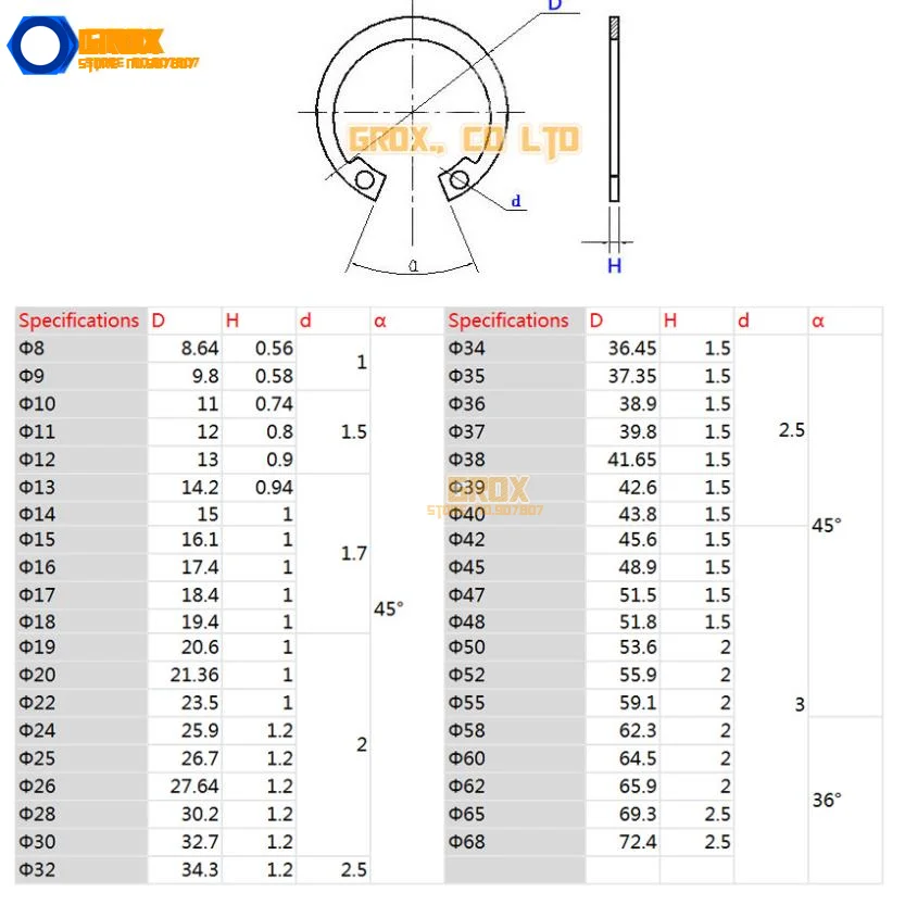 20 Pieces Size: 50 Steel Internal Circlip Snap Retaining Ring