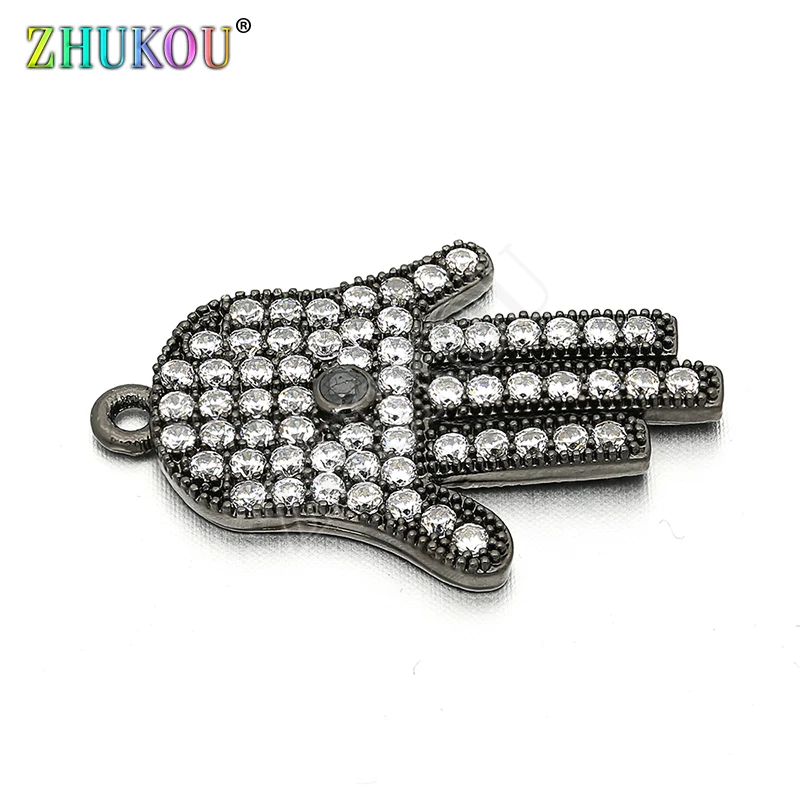 12*26mm Top quality Brass Cubic Zirconia Lucky Hamsa Hand DIY Jewelry Bracelet Necklace Making, Model: VD61