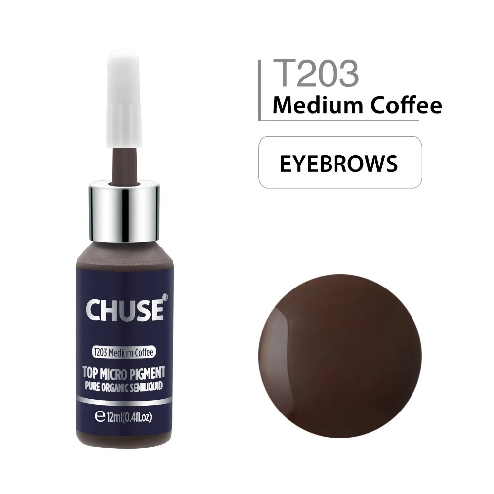 

CHUSE Medium Coffee T203 Permanent Makeup Ink Eyeliner Tattoo Ink Set Eyebrow Microblading Pigment Professional 12ML 0.4oz