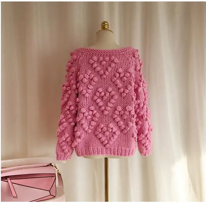 Imagem -05 - Inverno Cor-de-rosa Bola Cardigans Feminino Lanterna Manga Malha Blusas Soltas Oversized Ponto Aberto Senhoras Outerwear Poncho Feminino 2023