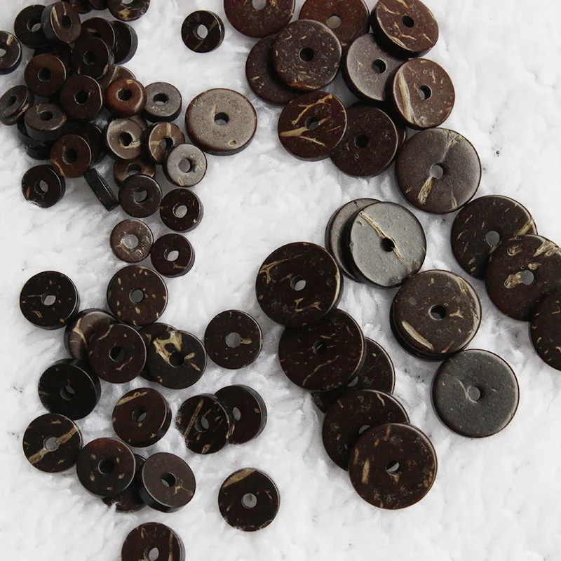 

100pcs Natural Coconut Shell Spacer Beads Flat Round Loose Beads Fit DIY Bracelet Jewelry Making 2x6mm 2x8mm 2x10mm 2x12mm Size