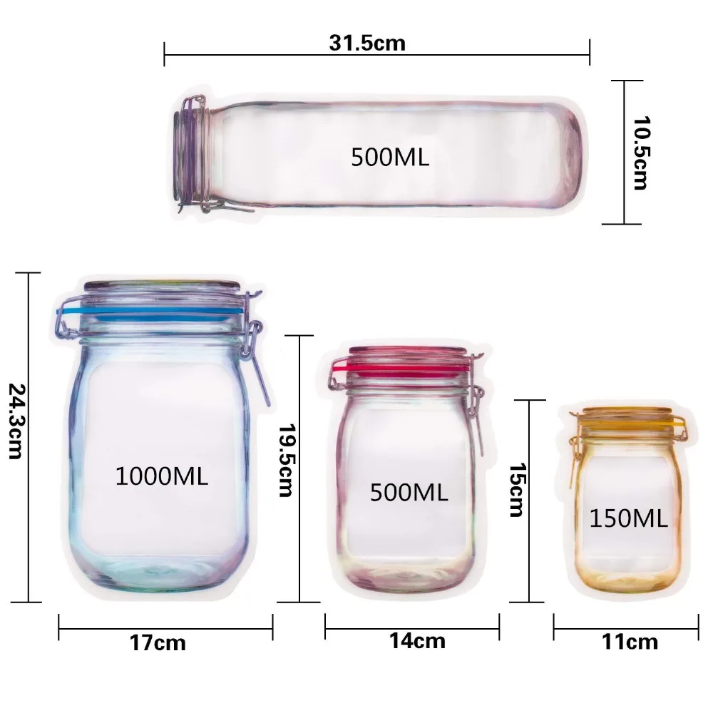 LMETJMA Reusable Mason Jar Bags Portable Mason Jar Zipper Bags Seal Food Saver Storage Bags Snack Sandwich Ziplock Bags KC0248