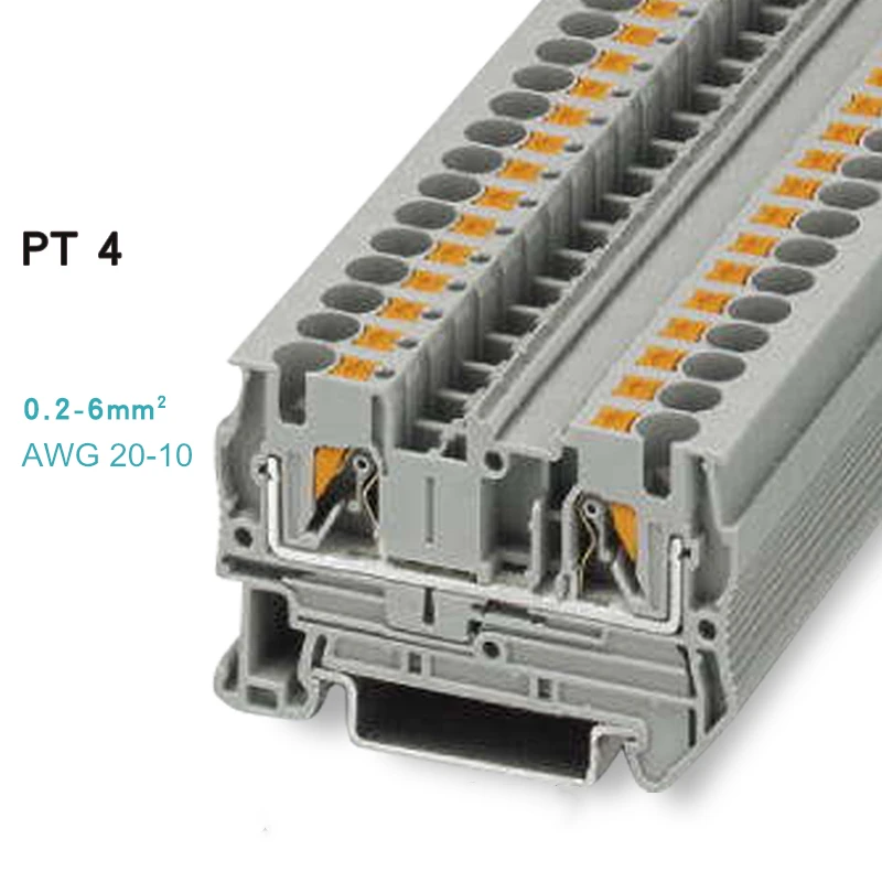 20pcs Type Fast Wiring Arrangement Connector Din Rail Combined Push In Spring Screwless Terminal Block PT-4