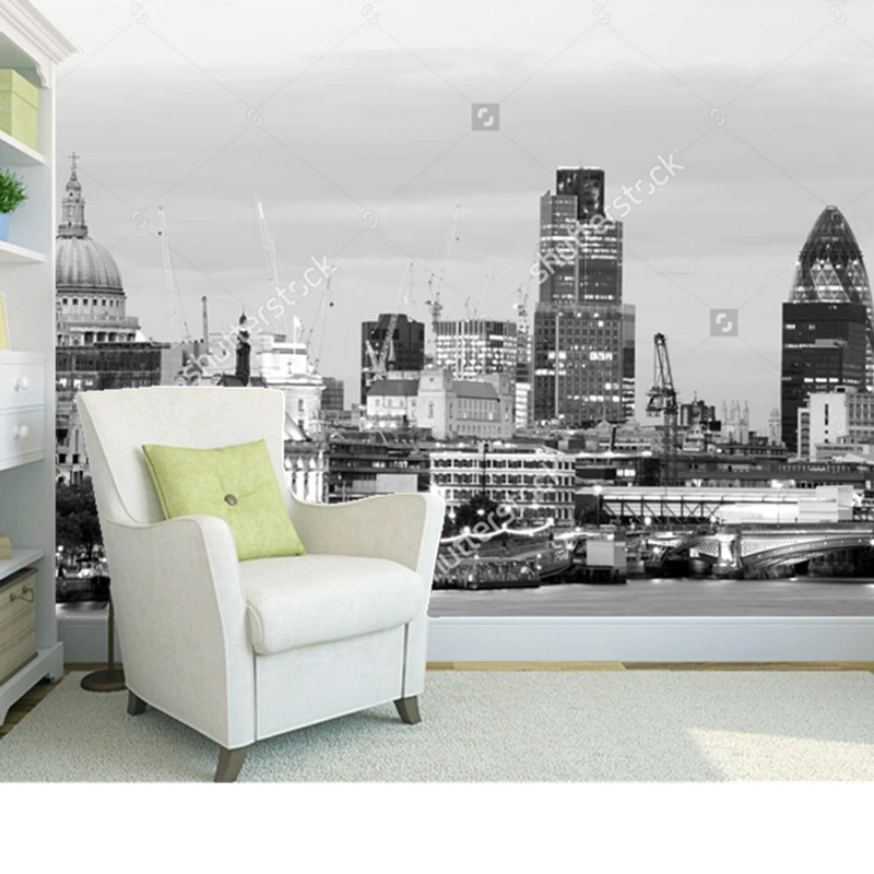 Custom 3 d photo wallpaper, London Greyscale Cityscape is used in the sitting room the bedroom TV setting wall papel de parede