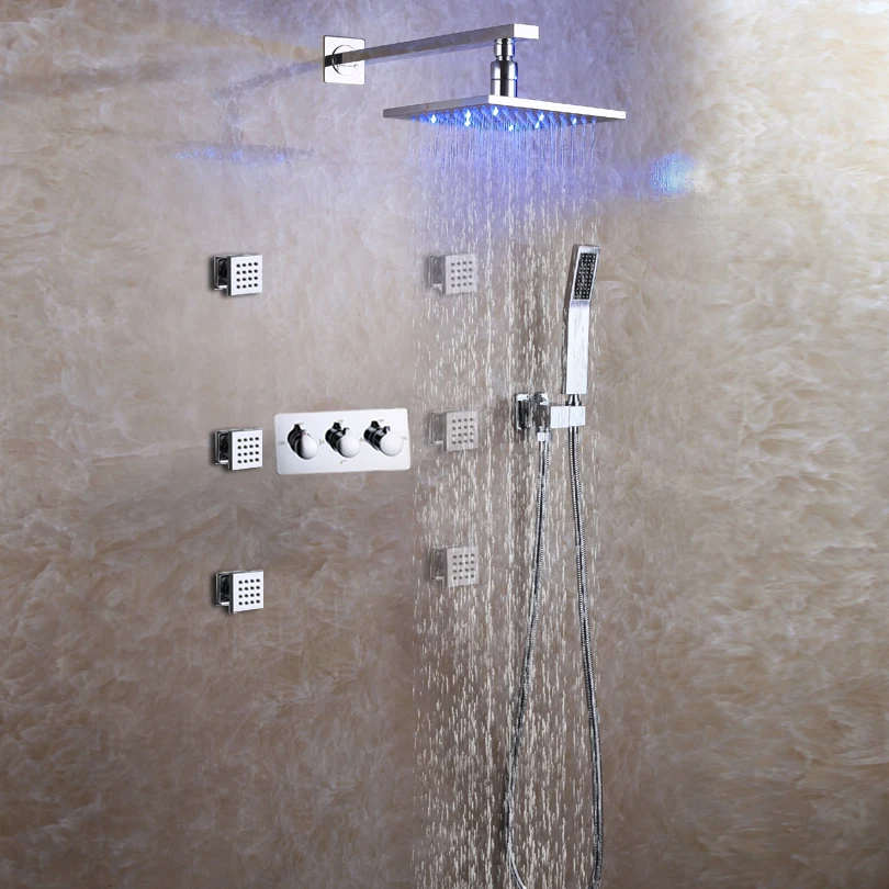 

Bath & Shower Faucet Set Easy-Installation Shower System LED Rain Shower Head Hot And Cold Mixer Faucet Valve