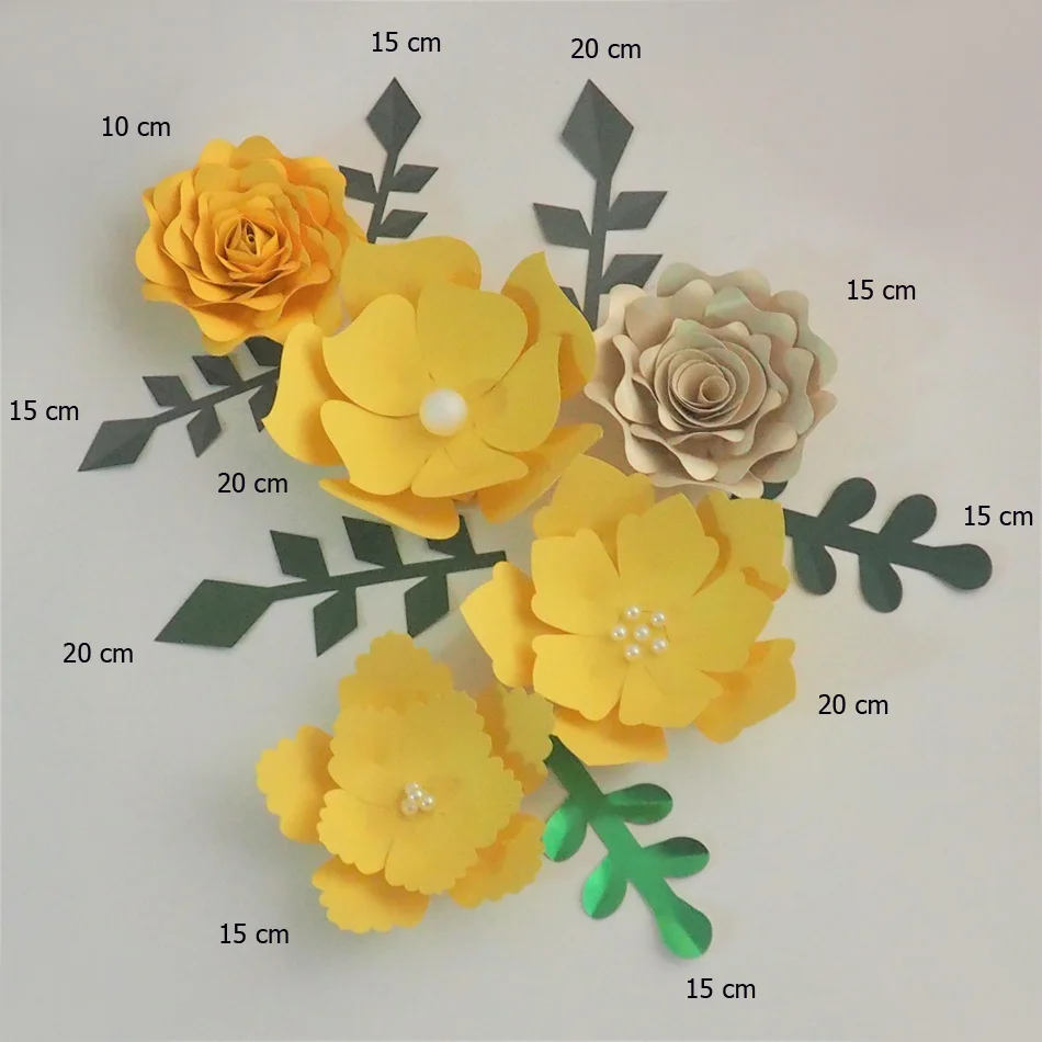 Handmade Yellow Easy Made DIY Paper Flowers Green Leaves Set 4 Nursery Wall Deco Baby Shower Girls Room Backdrop Video Tutorials