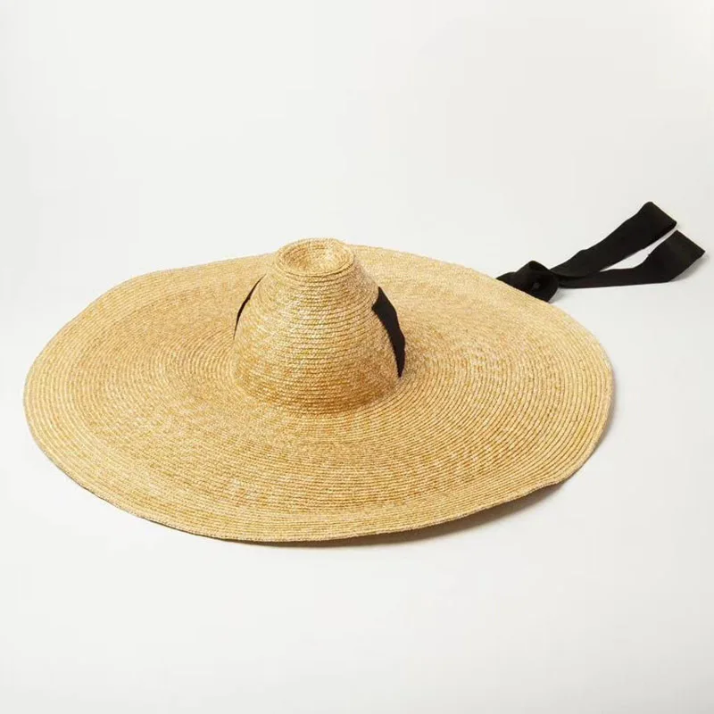 Women Natural Woven Giant Straw Hat Big Brim Floppy Sun Hat High Top Ribbon Band Giant Jumbo Sombrero Hat Adult Summer Beach Hat