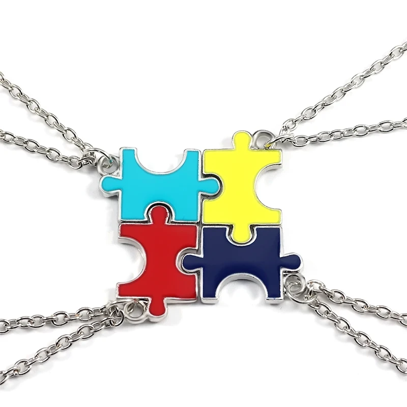 4pcs Puzzle Best Friend Necklace for Women Men Colorful BBF Geometric Pendant Couple Unisex Necklaces Trendy Accessories Gifts