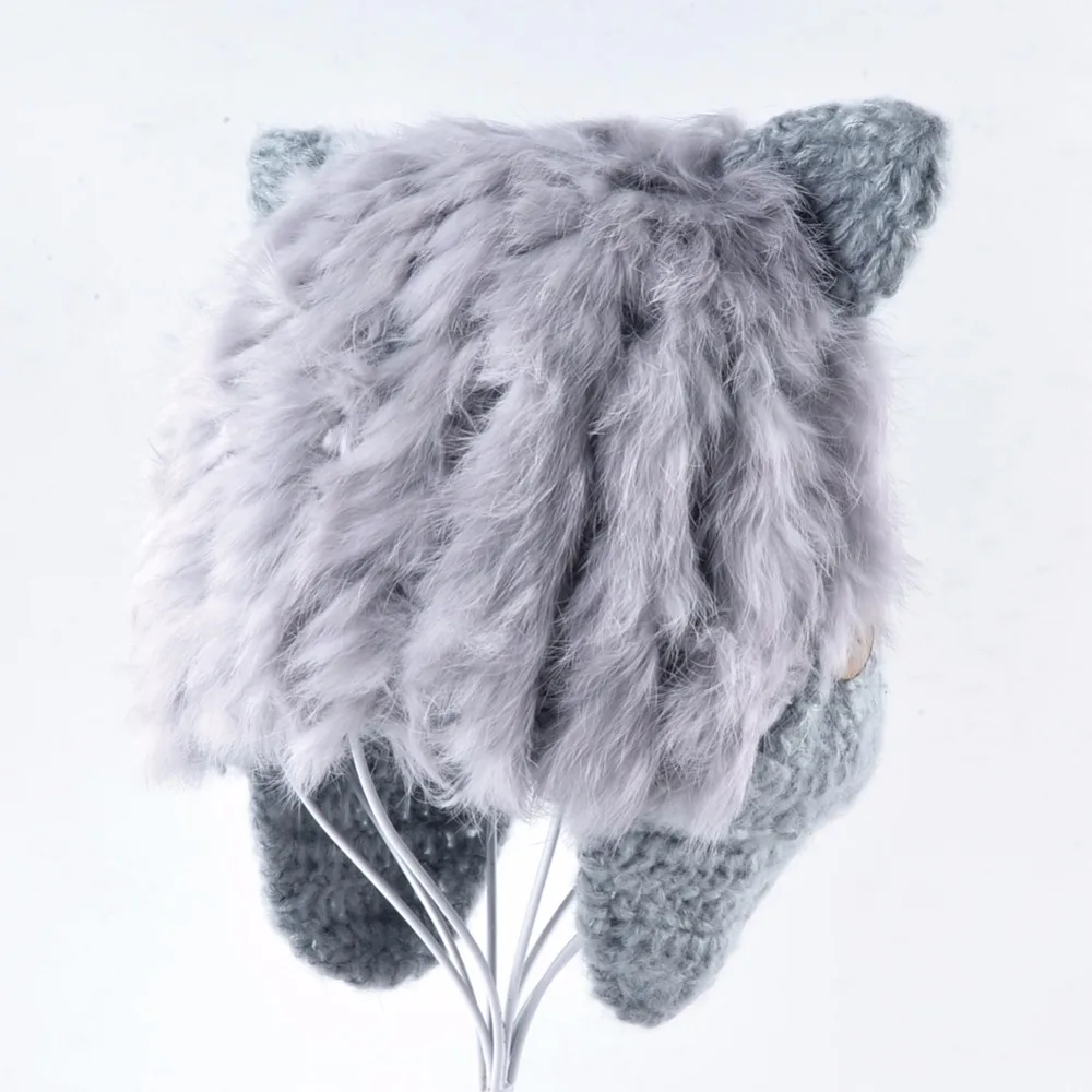 Autumn Winter Women's Knitted Caps Cute Rabbit Fur beanie Hats With Ears Family Matching Outfits Women Hat Knitting Earflaps Cap