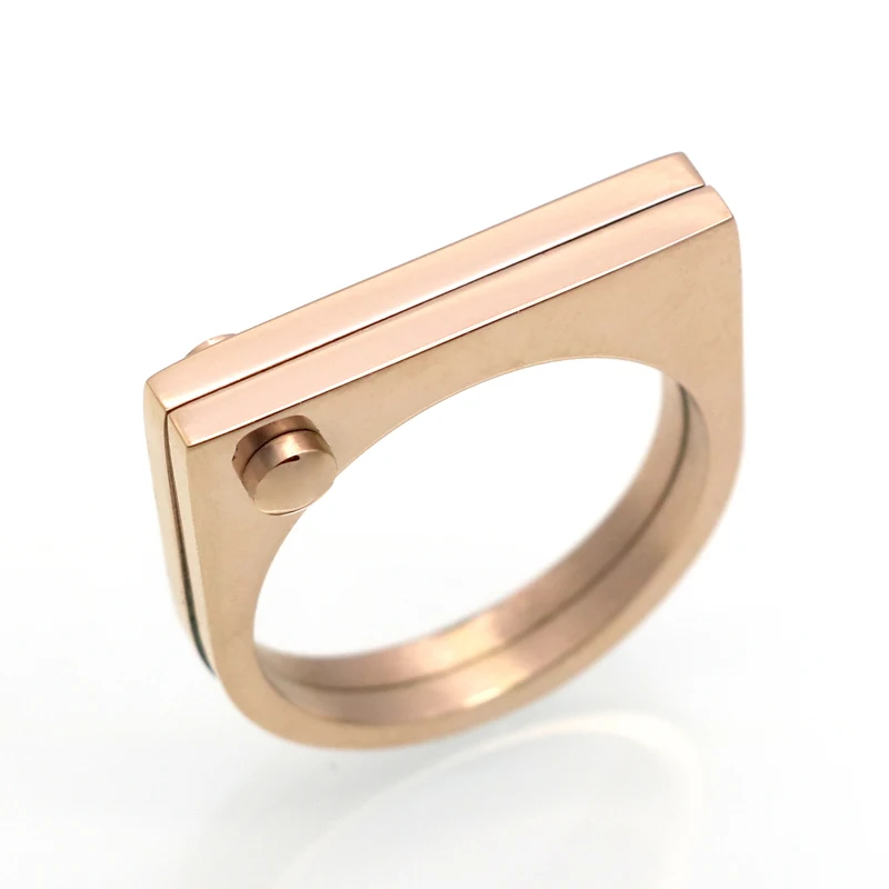 Fashion Flat Shackle Tag Ring punk Screw Finger Ring Rose Gold Color Rings For Women Titanium Steel Ring Jewelry Wholesale